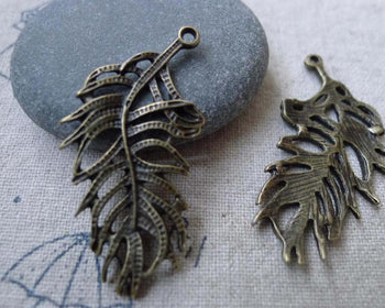 Accessories - 10 Pcs Of Antique Bronze Filigree Feather Charms 19x37mm A7737