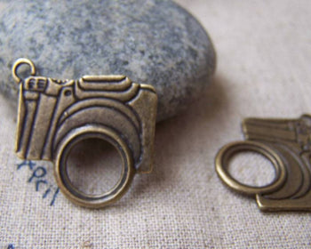 Accessories - 10 Pcs Of Antique Bronze Filigree Flat Camera Charms 22x23mm A2864