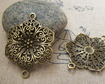 Accessories - 10 Pcs Of Antique Bronze Filigree Flower Connector Pendants  28x40mm A2181