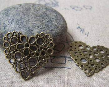 Accessories - 10 Pcs Of Antique Bronze  Filigree Flower Heart Charms 23x24mm A4757