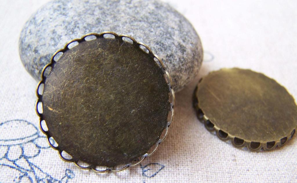 Accessories - 10 Pcs Of Antique Bronze Filigree Flower Round Bases Match 25mm Cameo A5702