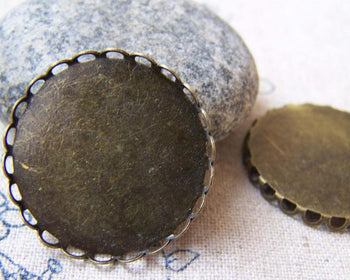 Accessories - 10 Pcs Of Antique Bronze Filigree Flower Round Bases Match 25mm Cameo A5702