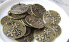 Accessories - 10 Pcs Of Antique Bronze Filigree Flower Round Charms 23mm A339