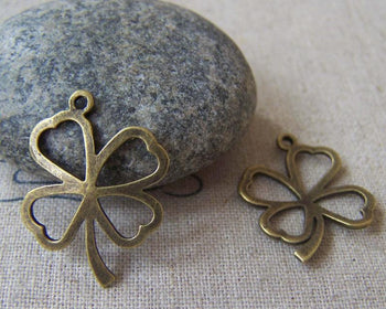 Accessories - 10 Pcs Of Antique Bronze Filigree Four Leaf Clover Lucky Flower Charms 18x25mm A3605