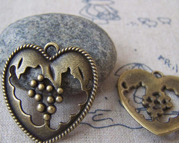 Accessories - 10 Pcs Of Antique Bronze Filigree Grape Heart Charms Pendants 30x31mm A4324