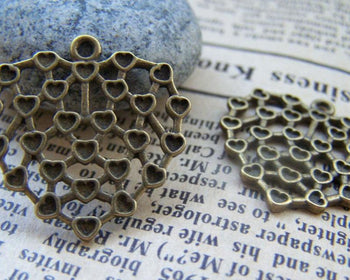 Accessories - 10 Pcs Of Antique Bronze Filigree Heart Charms Pendant 22x25mm A1522
