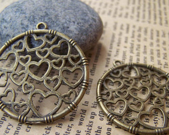Accessories - 10 Pcs Of Antique Bronze Filigree Heart Ring Charms 32mm A1516
