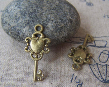 Accessories - 10 Pcs Of Antique Bronze Filigree Key Charms 12x26mm A3585