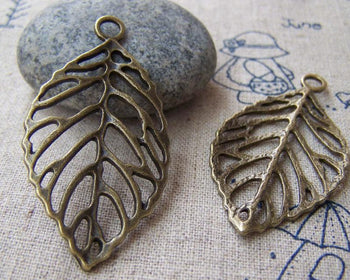 Accessories - 10 Pcs Of Antique Bronze Filigree Leaf Pendants Charms 26x44mm A423