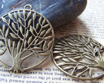 Accessories - 10 Pcs Of Antique Bronze Filigree Life Tree Round Charms Pendants 39mm A372