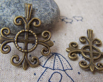 Accessories - 10 Pcs Of Antique Bronze Filigree Lily Flower Cross Charms 25x26mm A382