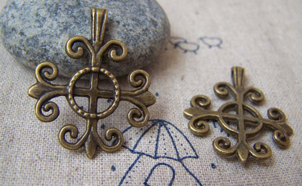 Accessories - 10 Pcs Of Antique Bronze Filigree Lily Flower Cross Charms 25x26mm A382