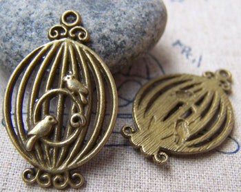 Accessories - 10 Pcs Of Antique Bronze Filigree Oval Bird Cage Charms  21x34mm A150