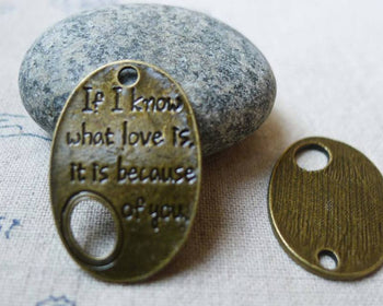Accessories - 10 Pcs Of Antique Bronze Filigree Oval Love Note Connector Charms 20x29mm A5522