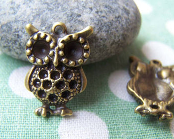 Accessories - 10 Pcs Of Antique Bronze Filigree Owl Charms 14x20mm A119