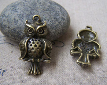 Accessories - 10 Pcs Of Antique Bronze Filigree Owl Charms  Pendants 16x31mm A2945