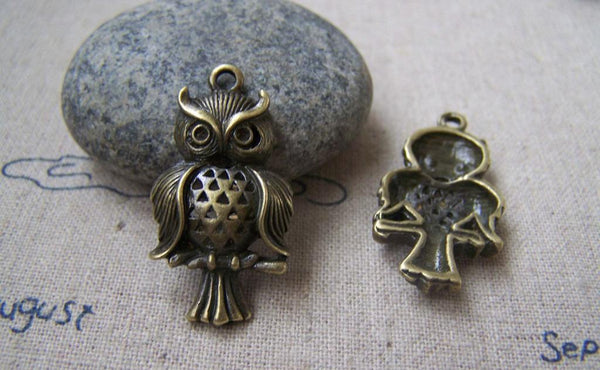 Accessories - 10 Pcs Of Antique Bronze Filigree Owl Charms  Pendants 16x31mm A2945