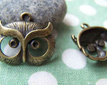 Accessories - 10 Pcs Of Antique Bronze Filigree Owl Head Charms Pendants  17x24mm A111