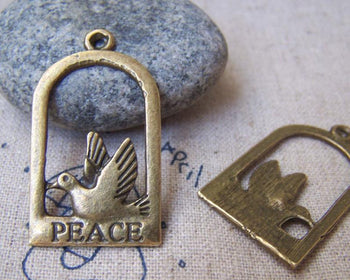 Accessories - 10 Pcs Of Antique Bronze Filigree Peace Dove Bird Charms 20x35mm A295