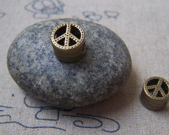 Accessories - 10 Pcs Of Antique Bronze Filigree Peace Symbol Beads 10mm A4927