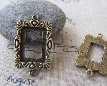 Accessories - 10 Pcs Of Antique Bronze Filigree Rectangular Cameo Base Connector Match 13x18mm A3846