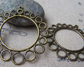 Accessories - 10 Pcs Of Antique Bronze Filigree Round Chandelier Earring Pendants Charms 44x45mm A2844