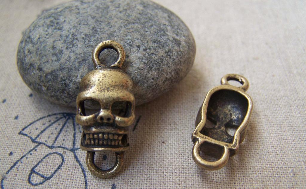 Accessories - 10 Pcs Of Antique Bronze Filigree Skull Connector Pendants  11.5x27mm A5131
