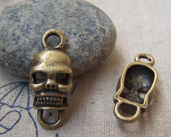 Accessories - 10 Pcs Of Antique Bronze Filigree Skull Connector Pendants  11.5x27mm A5131