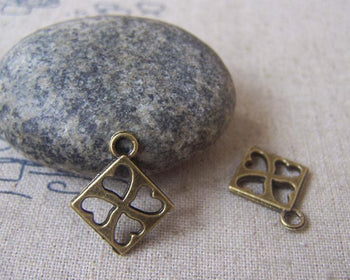 Accessories - 10 Pcs Of Antique Bronze Filigree Square Four Hearts Charms 15x17mm A4690