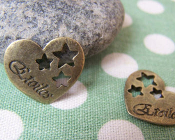 Accessories - 10 Pcs Of Antique Bronze Filigree Star Heart Charms 16x18mm A504