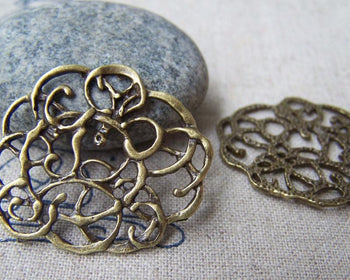 Accessories - 10 Pcs Of Antique Bronze Filigree Swirly Charms 29x33mm A3430