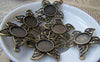 Accessories - 10 Pcs Of Antique Bronze Five Leaf Round Base Settings Match 12mm Cabochon A3185