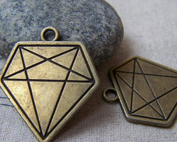 Accessories - 10 Pcs Of Antique Bronze Flat Diamond Charms Pendants 28x31mm A5767