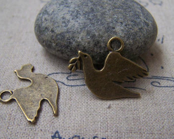 Accessories - 10 Pcs Of Antique Bronze Flat Peace Dove Bird Charms 15x25mm A2947