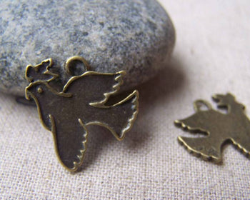 Accessories - 10 Pcs Of Antique Bronze Flat Peace Dove Bird Charms 18x18mm A254