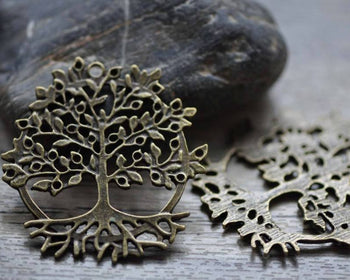 Accessories - 10 Pcs Of Antique Bronze Flat Tree Charms 47x50mm A7777