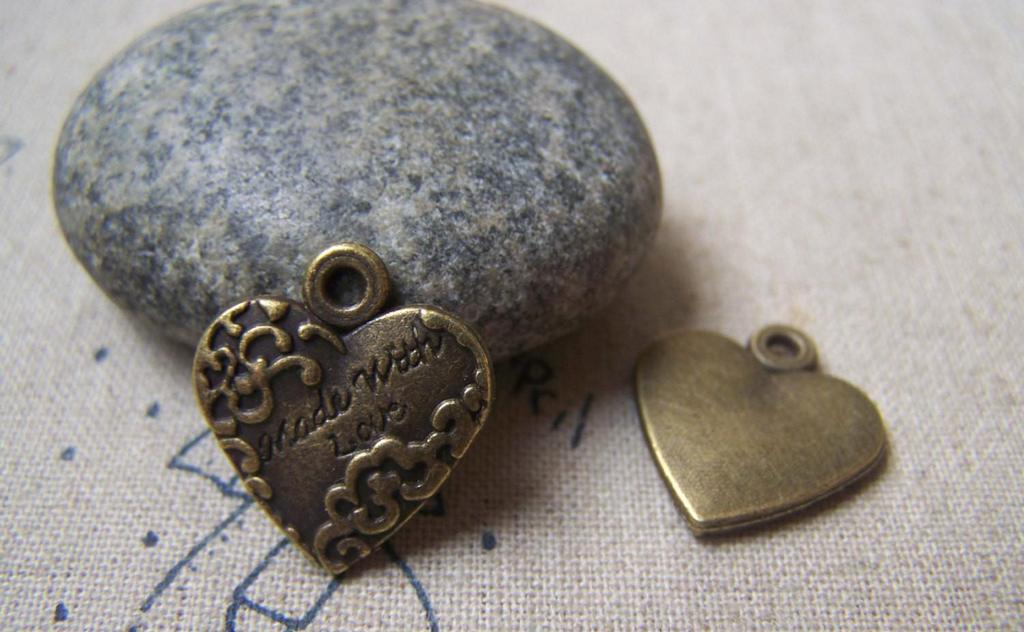 Accessories - 10 Pcs Of Antique Bronze Floral Heart Charms 17x20mm A4779