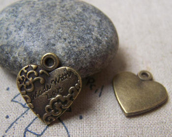 Accessories - 10 Pcs Of Antique Bronze Floral Heart Charms 17x20mm A4779