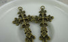 Accessories - 10 Pcs Of Antique Bronze Flower Cross Pendants Charms 25x47mm A5840