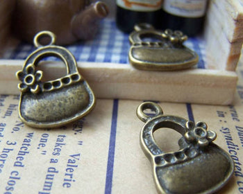 Accessories - 10 Pcs Of Antique Bronze Flower Handbag Charms 14x20mm A1847