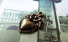Accessories - 10 Pcs Of Antique Bronze Flower Heart Charms 10x14mm A1505
