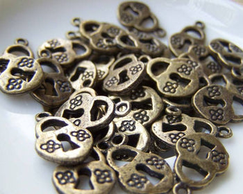 Accessories - 10 Pcs Of Antique Bronze Flower Lock Charms Double Sided 10x13mm A3005