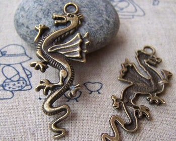Accessories - 10 Pcs Of Antique Bronze Flying Dragon Charms Pendants 20x45mm A600