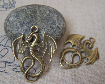 Accessories - 10 Pcs Of Antique Bronze Flying Dragon Charms Pendants 27x34mm A5143