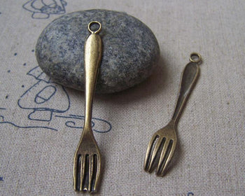 Accessories - 10 Pcs Of Antique Bronze Forks Pendants Charms 8x54mm A3725