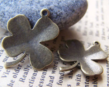 Accessories - 10 Pcs Of Antique Bronze Four-Leaf Clover Lucky Flower Charms 20x24mm A436