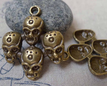 Accessories - 10 Pcs Of Antique Bronze Four Skull Connectors Pendants 31x38mm A5945
