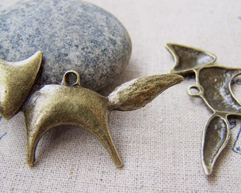 Accessories - 10 Pcs Of Antique Bronze Fox Charms Pendants 26x45mm A2897