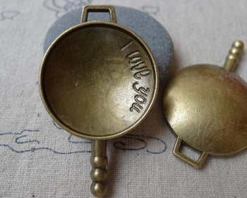 Accessories - 10 Pcs Of Antique Bronze Frying Pan Pendants Charms 30x48mm A7304