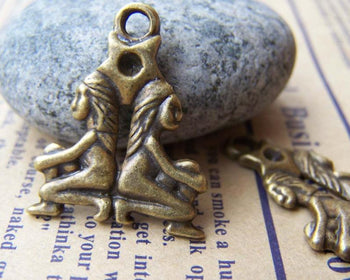 Accessories - 10 Pcs Of Antique Bronze Gemini Twins Constellation Charms 18x25mm A373